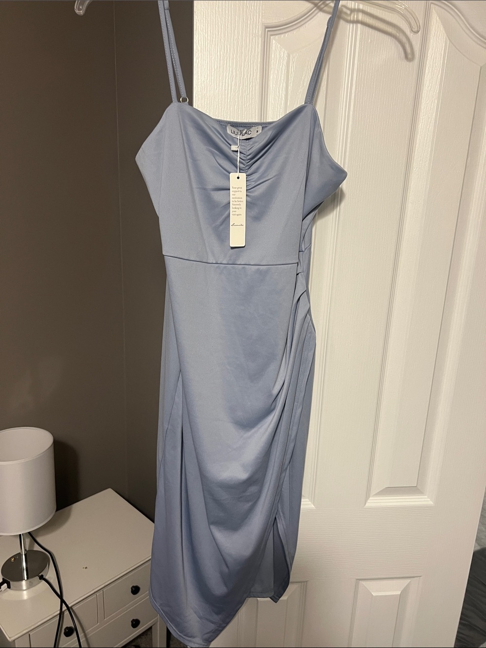 Light Gray Satin Slip Dress with Spaghetti Straps
